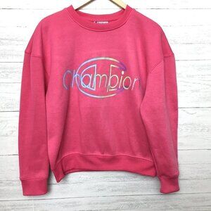 Champion Women's Pink Logo Sweatshirt Pullover Crew Neck size Large